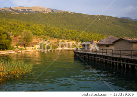 mud houses bungalow on the shore of the lake 123359109