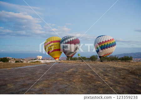 beautiful scenery flight of balloons in the mountains of Cappadocia in love valley 123359238