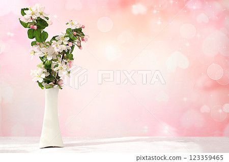 Abstract floral composition,Beautiful spring blooming apple tree branches in a vase on a sunny background, banner. still life with space for text, floral holiday card, summer greeting concept, Abstract floral composition,Beautiful spring blooming apple tree branches in a vase on a sunny background, banner. still life with space for text, floral holiday card, summer greeting concept, 123359465