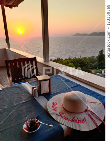 beautiful interior of a restaurant on the seashore beautiful interior of a restaurant on the seashore 123359569