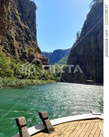 the deck of a boat on a beautiful seascape 123359637