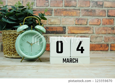 Wooden Calendar Showing the Date of March 4th. Day 4 of March month 123359870