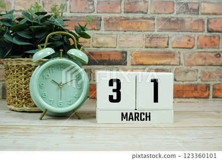 Wooden Calendar Showing the Date of March 31th. Day 31 of March month Wooden Calendar Showing the Date of March 31th. Day 31 of March month 123360101