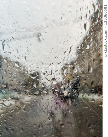 close-up of raindrops falling on a window during rain 123360591