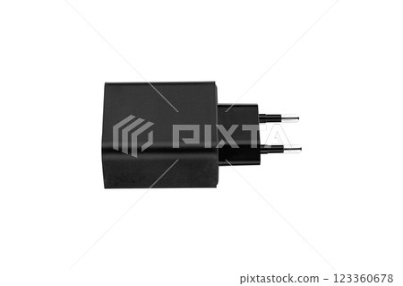 power adapter, charging adapter with USB and Type-C connector on isolated and white background, power adapter, charging adapter with USB and Type-C connector on isolated and white background, 123360678