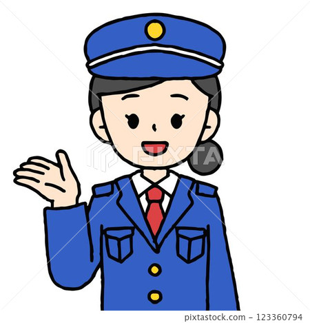 A female security guard is showing people around. A female security guard is showing people around. 123360794