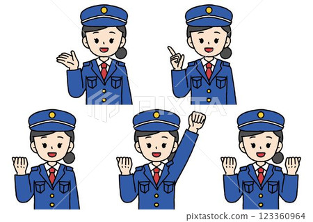 Security guard female pose set Security guard female pose set 123360964