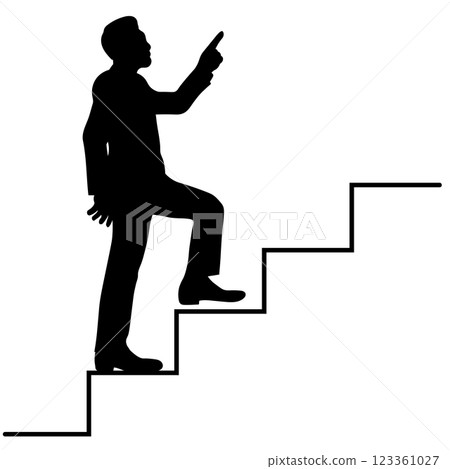 Silhouette illustration of a man pointing and climbing stairs 123361027
