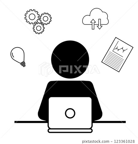 使用科技高效工作的人的象形圖 123361028