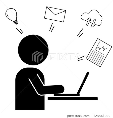 一個人使用科技來有效率地工作的象形圖（側面） 123361029