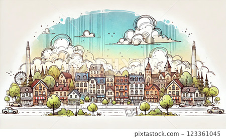 美麗的歐洲城市景觀的手繪插圖 123361045