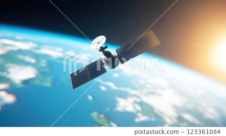 Satellite Capturing Real Time Earth Data Environmental Shifts and Geotagged Innovations Visualized Against Deep Space 123361084