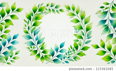 Refreshing green leaf frame, natural decorative design 123361085