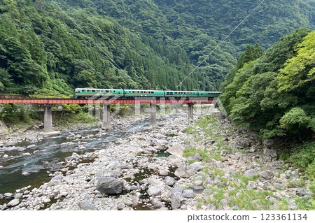 由布院之森穿過九州河的鐵橋 123361134