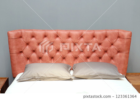 Bed headboard with leather upholstery Bed headboard with leather upholstery 123361364