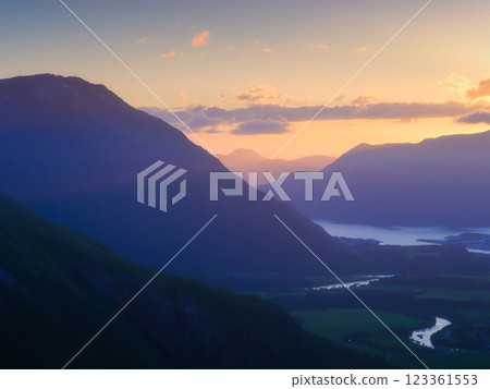 Nature in Norway. Panoramic view of wild Norway. River and lake among the rocks and mountains. Nature in Norway. Panoramic view of wild Norway. River and lake among the rocks and mountains. 123361553