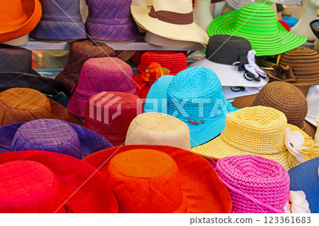 Colorful straw hats market Colorful straw hats market 123361683