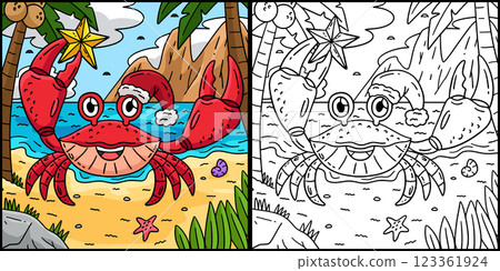 Christmas in July Crab Christmas Hat Illustration  123361924