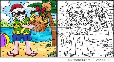 Christmas in July Santa Basket Fruits Illustration Christmas in July Santa Basket Fruits Illustration 123361928