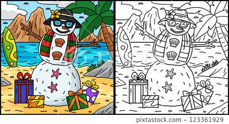 Christmas in July Beach Snowman Illustration Christmas in July Beach Snowman Illustration 123361929
