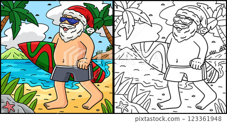 Christmas in July Santa Surfboard Illustration Christmas in July Santa Surfboard Illustration 123361948