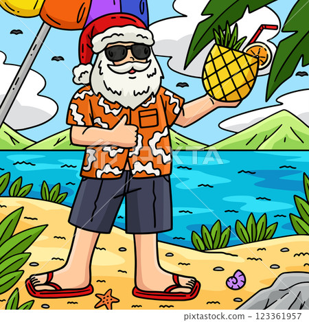 Christmas in July Santa in Aloha Shirt Colored Christmas in July Santa in Aloha Shirt Colored 123361957