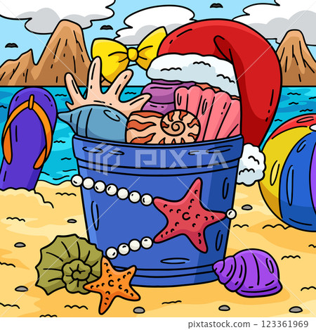 Christmas in July Seashells and Hat Colored Christmas in July Seashells and Hat Colored 123361969