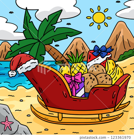 Christmas in July Sleigh with Fruits Colored Christmas in July Sleigh with Fruits Colored 123361970