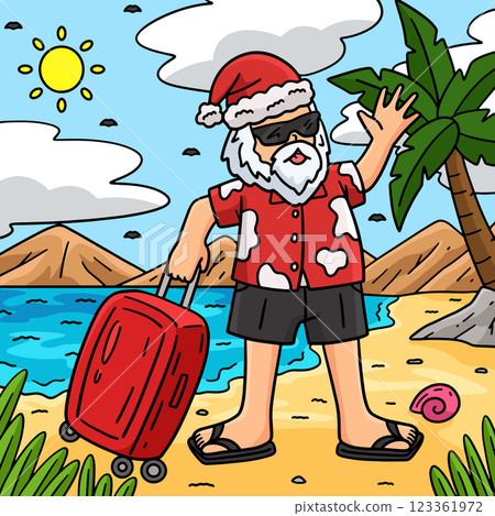 Christmas in July Santa Vacation Colored Cartoon Christmas in July Santa Vacation Colored Cartoon 123361972