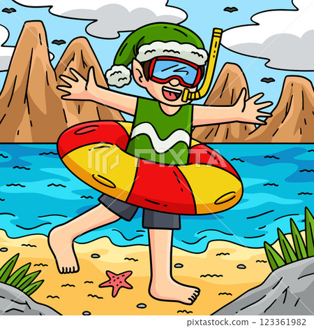 Christmas in July Elf with Snorkel Colored Cartoon 123361982