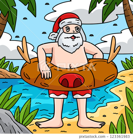 Christmas in July Santa with Floater Ring Colored  123361983