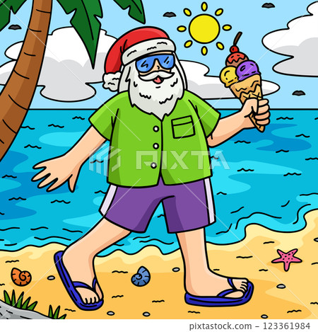 Christmas in July Santa Eating Ice Cream Colored  123361984