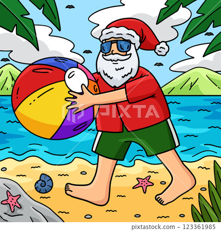 Christmas in July Santa with Beach Ball Colored  123361985