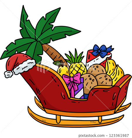 Christmas in July Sleigh with Fruits Clipart 123361987