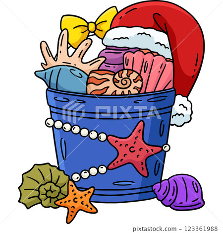 Christmas in July Seashells Hat Cartoon Clipart  123361988