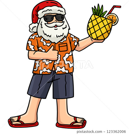 Christmas in July Santa in Aloha Shirt Clipart  123362006