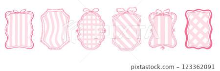 A set of pink frames with simple ribbons, vintage style frames A set of pink frames with simple ribbons, vintage style frames 123362091