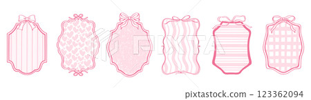 A set of pink frames with simple ribbons, vintage style frames A set of pink frames with simple ribbons, vintage style frames 123362094