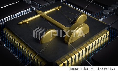 The Gold Libra on Chip for Technology or Law concept 3d Rendering. The Gold Libra on Chip for Technology or Law concept 3d Rendering. 123362155