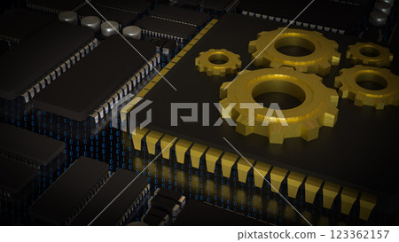 The Gold Gear on Chip for Technology or IT concept 3d Rendering. 123362157