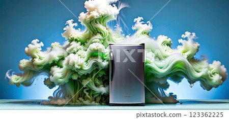 Strong odors coming out of a refrigerator in smelly clouds 123362225