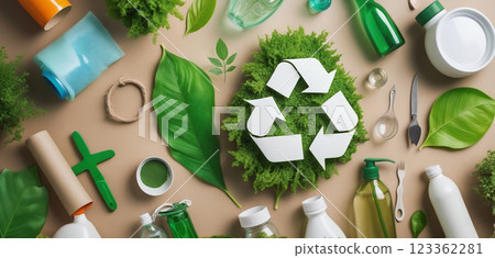 Presentation of ecologically and environmentally compatible products that can be recycled, reused and reprocessed in a circular economy to conserve resources, in the interests of environmental 123362281