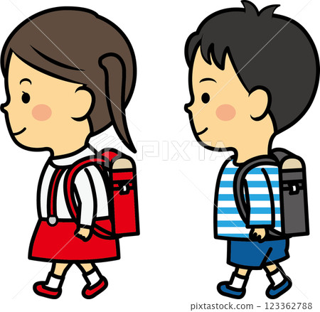 Elementary school boys and girls walking with school bags 123362788
