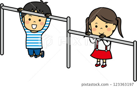做單槓的年輕男女 123363197