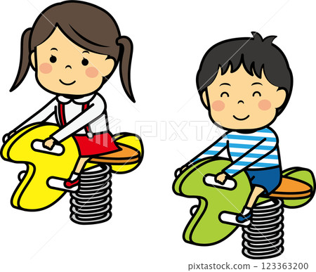 小男孩女孩在玩彈簧玩具 123363200