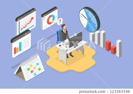 3D Isometric Flat Vector Illustration of Employee Attendance Tracking, Job Ontime 123363546