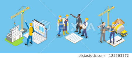 3D Isometric Flat Vector Illustration of Construction Workers , Building Industry 123363572