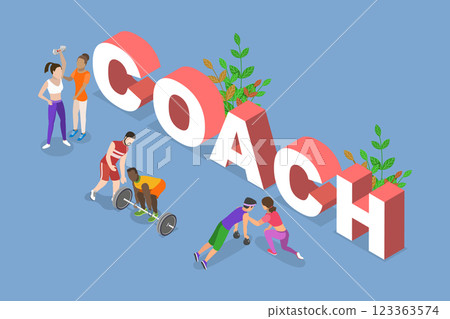 3D Isometric Flat Vector Illustration of Fitness Coach, Personal Trainer Workout 123363574