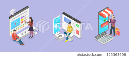 3D Isometric Flat Vector Illustration of Wireless Network Infrastructure, 5g Communication 123363606