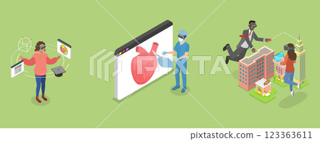 3D Isometric Flat Vector Illustration of Virtual Reality Technologies, Future Innovations 123363611